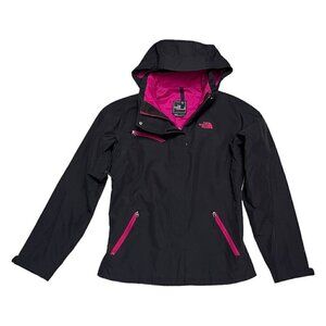 The North Face Black Waterproof Hooded Designer Light Windbreaker Jacket Womens